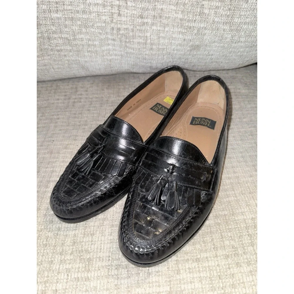Vintage Men's 8 W Black Nunn‎ Bush Tasseled Leather Dress Loafers India Classic